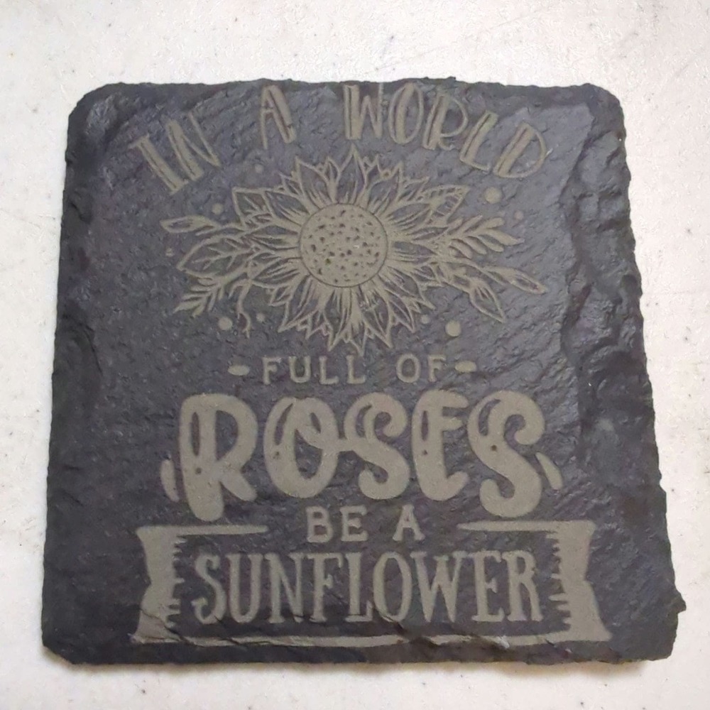 Set of 4 engraved slate coasters with motivational saying